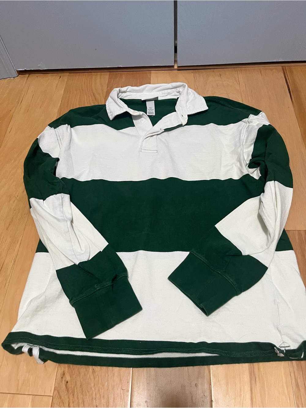 H&M Green and White Wide-Stripe Rugby Shirt